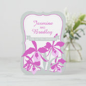 Invitation à mariage violet vert orchidée graphiqu (Debout devant)