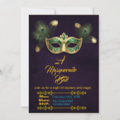 Invitation A Masquerade Ball Peacock Gold Emerald (Devant)