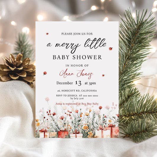 Invitation A Merry Little Baby Shower Christmas Florals