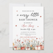 Invitation A Merry Little Baby Shower Christmas Florals (Devant)