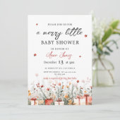 Invitation A Merry Little Baby Shower Christmas Florals (Debout devant)