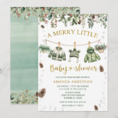Invitation A Merry Little Christmas clothlines Baby Shower (Devant / Derrière)