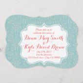 Invitation à Mint Coral Mariage damassé (Devant / Derrière)