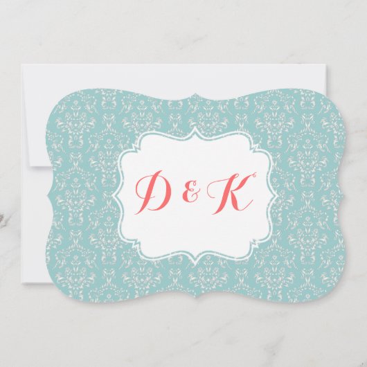Invitation à Mint Coral Mariage damassé (Dos)