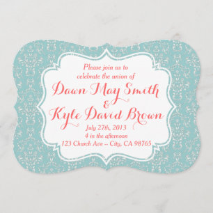 Invitation à Mint Coral Mariage damassé