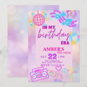 Invitation A mon anniversaire Era rose violet Neon Anniversai (Devant / Derrière)