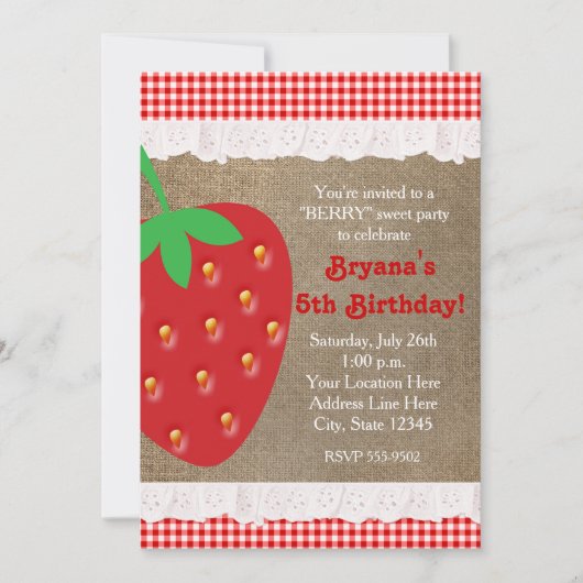 Invitation à motif gingham rouge fraise de campagn (Devant)