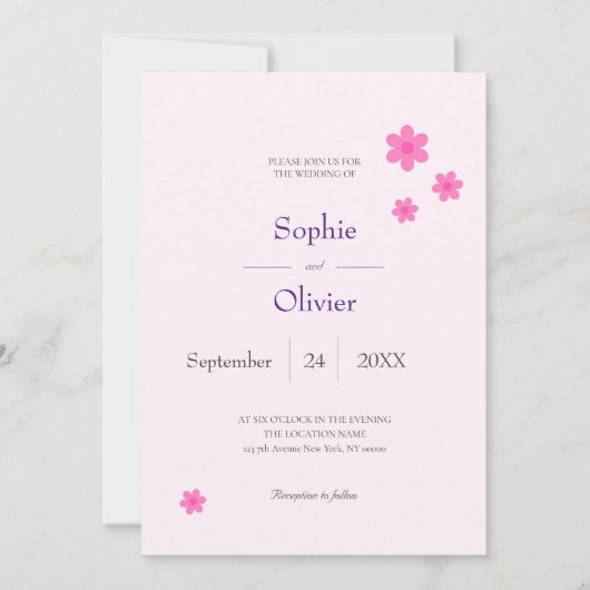 invitation à motif rose (Devant)