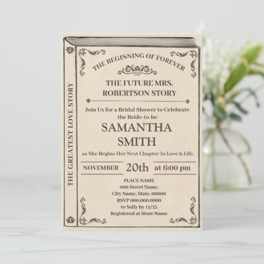 Invitation A New Chapter Begins Book Lover Bridal Shower Inv (Debout devant)