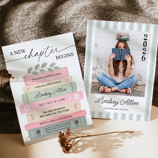 Invitation A New Chapter Begins Book Theme Graduation Party