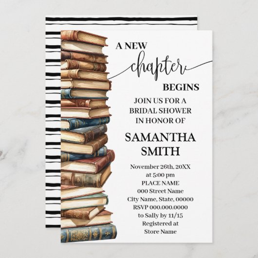 Invitation A New Chapter Begins Minimalist Bridal Shower (Devant / Derrière)