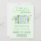 Invitation A New Chapter Begins neutral green baby shower (Devant)