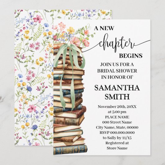 Invitation A New Chapter Begins Wildflowers Bridal Shower (Devant / Derrière)