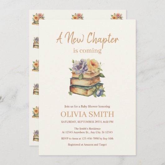 Invitation A New Chapter is Coming, Books With Flowers (Devant / Derrière)