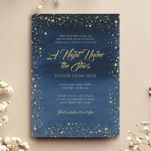 Invitation A Night Under the Stars Gold Navy Blue Prom