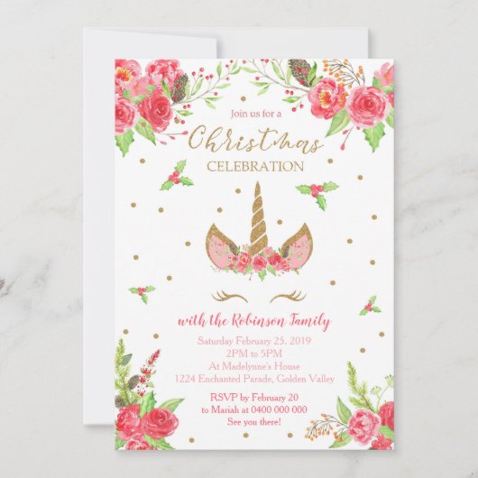 Invitation à Noël Unicorn (Devant)