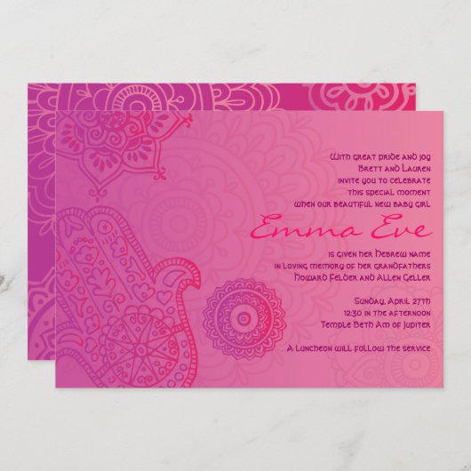 Invitation à nommer un bébé rose pourpre à la main (Devant / Derrière)