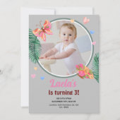 Invitation à papillon gris 1er anniversaire avec p (Devant)