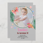 Invitation à papillon gris 1er anniversaire avec p (Devant / Derrière)