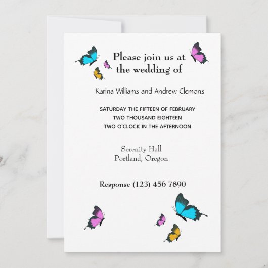 Invitation à papillon Mariage coloré (Devant)