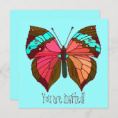 Invitation à papillon rayé turquoise (Devant / Derrière)