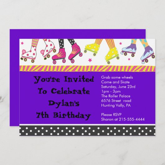 Invitation à patiner à roulettes Bonne fête d'anni (Devant / Derrière)