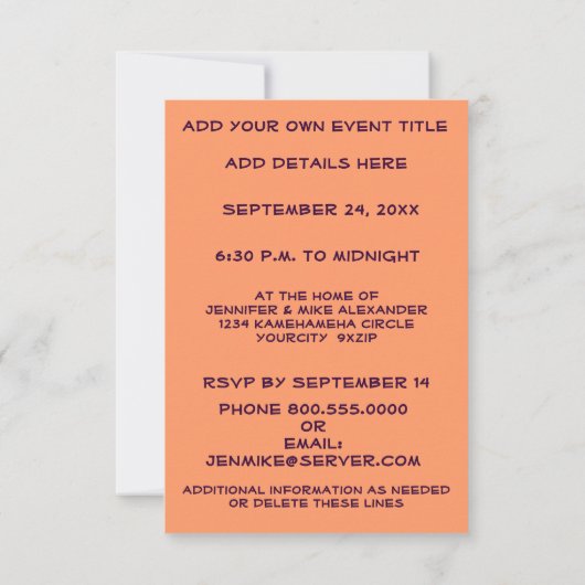 Invitation à petite taille à la Hawaii Palm Tree P (Dos)