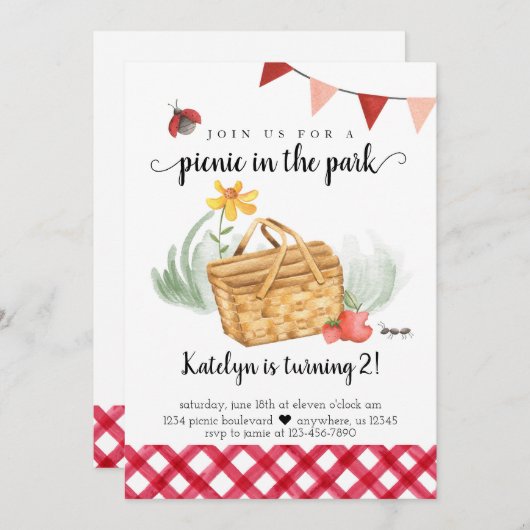 Invitation à pique-nique pour fille (Devant / Derrière)