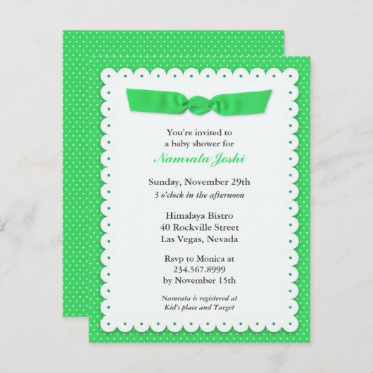 Invitation à plat Baby shower vert (Devant / Derrière)