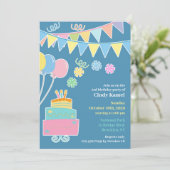 Invitation à plat de gâteau fête d'anniversaire (Debout devant)