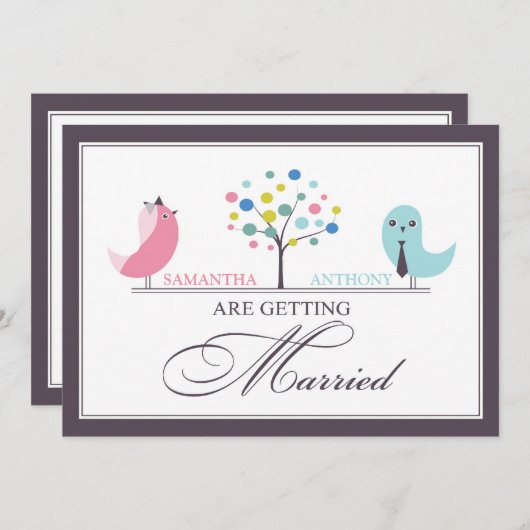 Invitation à plat d'une mariée et d'un oiseau Mari (Devant / Derrière)