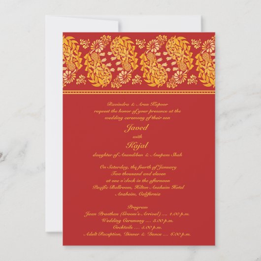 Invitation à plat Mariage indien Paisleys (Dos)