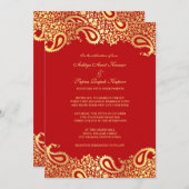 Invitation à plat Mariage rouge Paisleys (Devant / Derrière)
