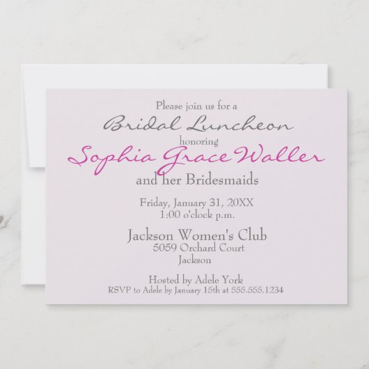 Invitation à plat pour le déjeuner nuptial (Dos)