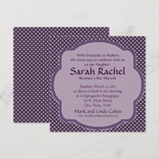 Invitation à point de polka violet (Devant / Derrière)