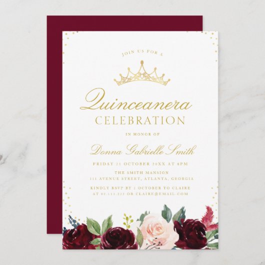 invitation à Quinceanera (Devant / Derrière)