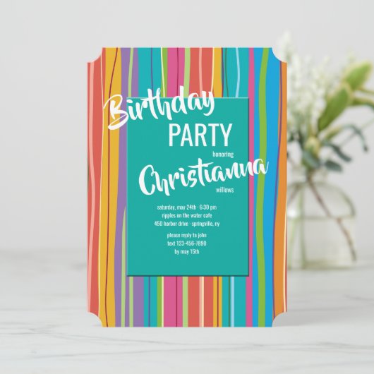 Invitation à rayures colorées (Debout devant)