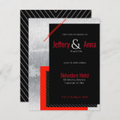Invitation à rayures rouge, noir, gris et blanc (Devant / Derrière)