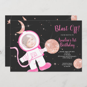 Invitation Ă?re fête d'anniversaire d'or d'astronaute de rose