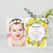 Invitation Ă?re photo de fille d'anniversaire de citron rose (Debout devant)