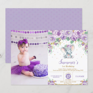 Invitation Ă?re photo de fille d'anniversaire d'éléphant