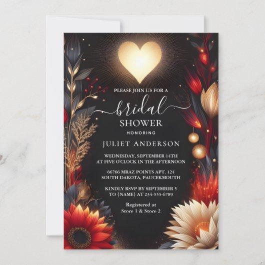 Invitation À Ruby Claret Coeur Blanc Rouge Fête des mariées N (Devant)