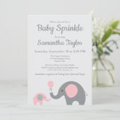 Invitation à saupoudrer bébé éléphant en rose et g (Debout devant)
