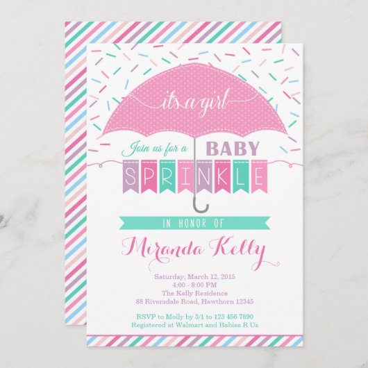 Invitation à saupoudrer bébé / Invitation à parapl (Devant / Derrière)