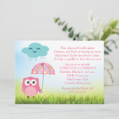 Invitation à saupoudrer le bébé Chouette rose (Debout devant)