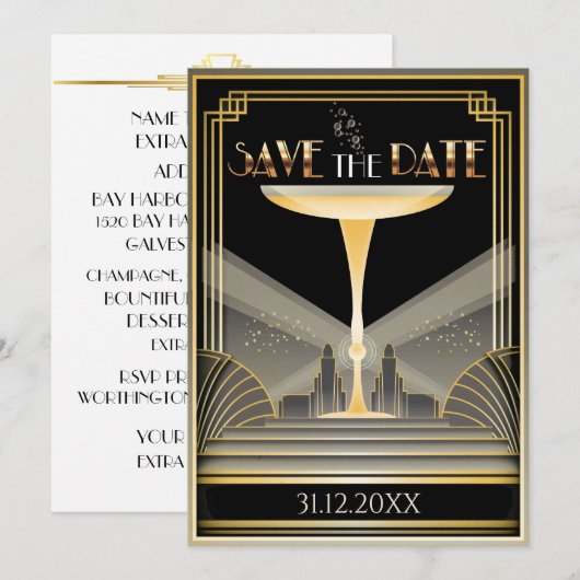 Invitation à sauver la date Deco Champagne (Devant / Derrière)
