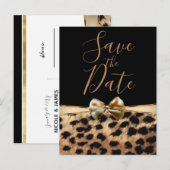 Invitation à sauver la date en or noir à motif léo (Devant / Derrière)