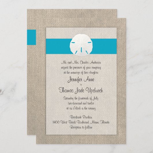 Invitation à se marier sur la plage de sable Dolla (Devant / Derrière)