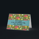 Invitation à Sons Farm Thème Anniversaire<br><div class="desc">Invitation à la fête d'anniversaire du thème de la ferme de notre fils. Le design est un arrière - plan de style ferme avec des granges et des animaux et une boîte turquoise pour les mots. Les mots à l'intérieur peuvent être changés. Merci à Creative Fabrica pour certains des éléments...</div>