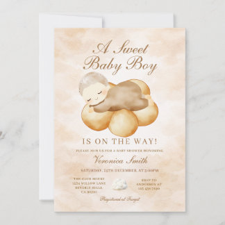 Invitation A Sweet Baby Boy Beige Cloud Nine Baby Shower